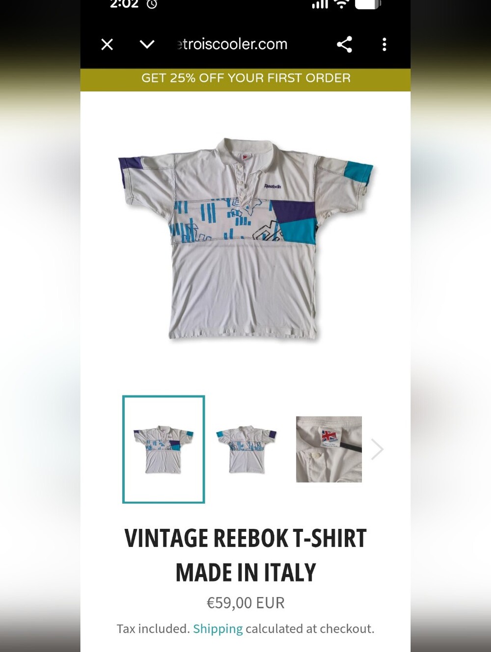 🔥80s/90s🔥- Reebok White Tee w/ Purple & Teal Geometric Accent, Tennis Vibe 🎾 - Picture 11 of 12